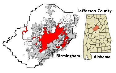Alabama map showing location of Birmingham